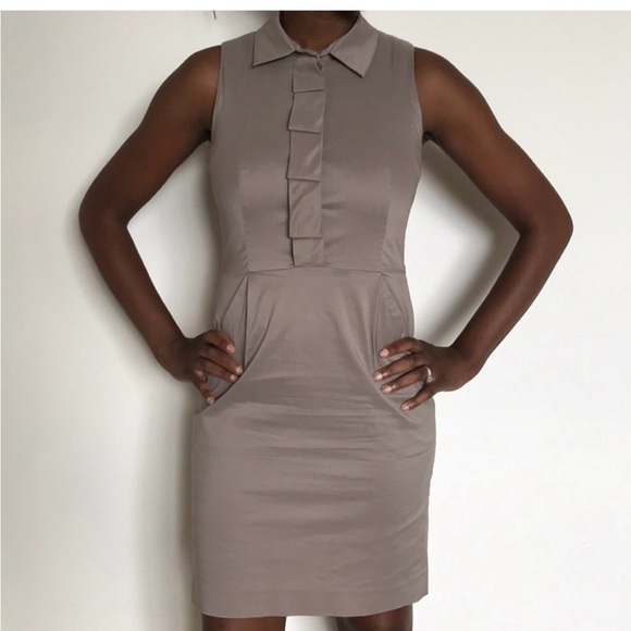 Ann Taylor Taupe Tan Ruffle
Collared Sleeveless Sheath Dress 10p - Picture 1 of 12